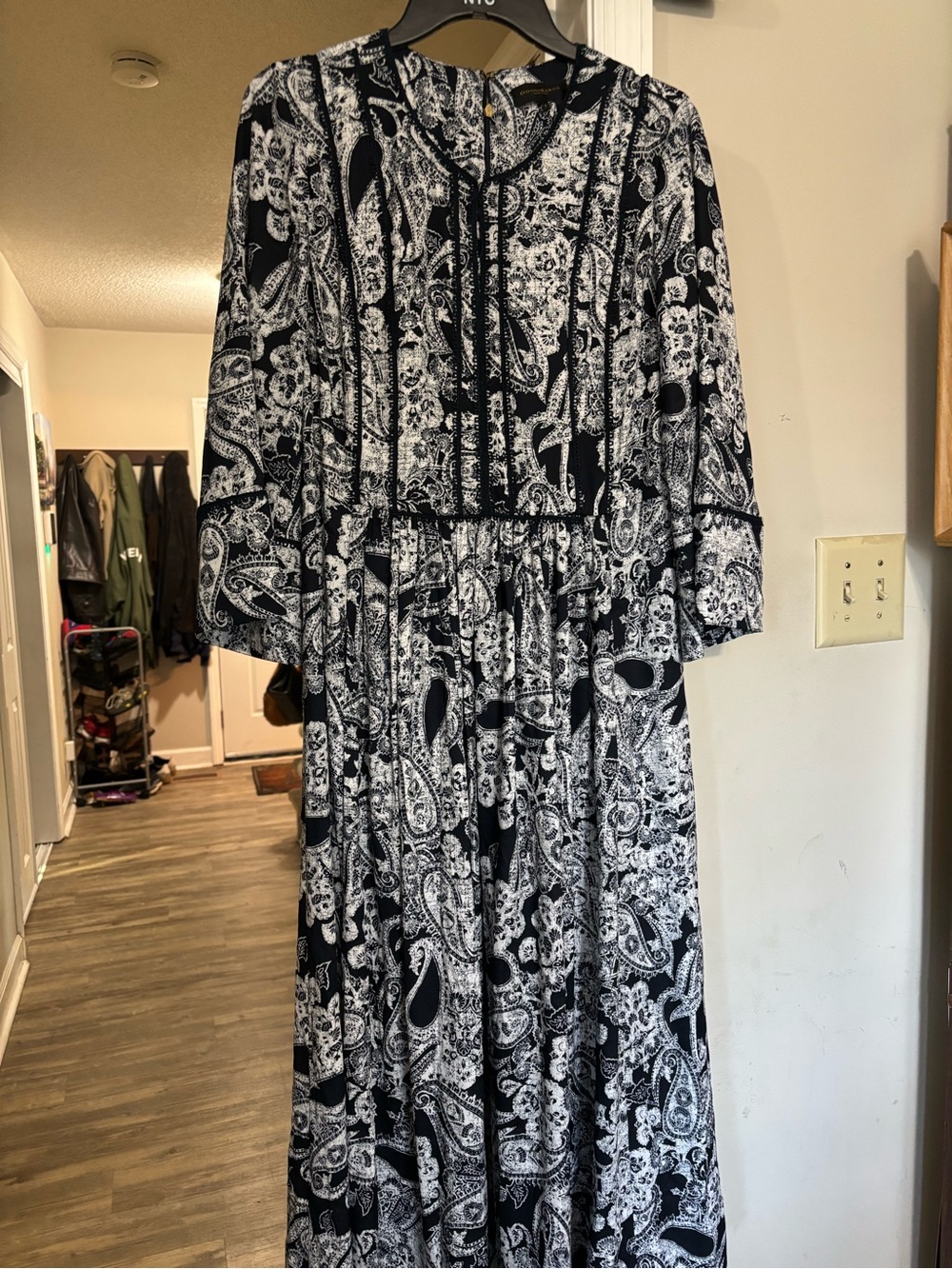 Donna Karan Black and White Paisley Maxi Dress